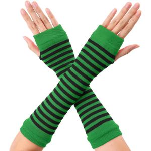 imageAllegra K Womens Fingerless Gloves Printed Elbow Length Knitted Arm WarmersGreen Black