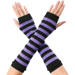 imageAllegra K Womens Fingerless Gloves Printed Elbow Length Knitted Arm WarmersPurple Black