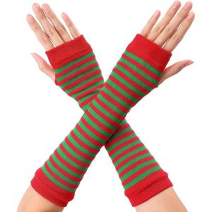 imageAllegra K Womens Fingerless Gloves Printed Elbow Length Knitted Arm WarmersRed Green