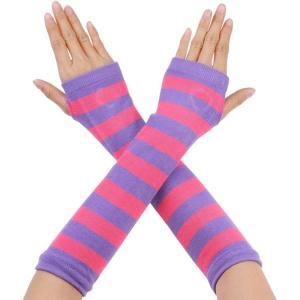imageAllegra K Womens Fingerless Gloves Printed Elbow Length Knitted Arm WarmersViolet Pink