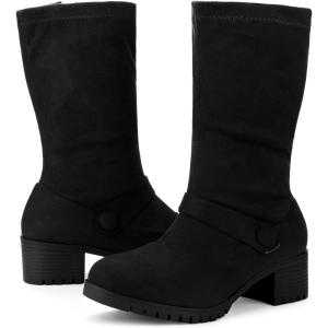 imageAllegra K Womens Mid Calf Boots Chunky Heels Patent Leather GO GO BootsBlack