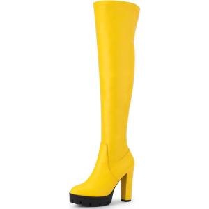 imageAllegra K Womens Platform Boots Chunky Heel Over Knee High BootsYellow