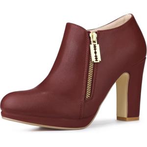 imageAllegra K Womens Platform Round Toe Chunky Heelss Ankle BootiesBurgundy