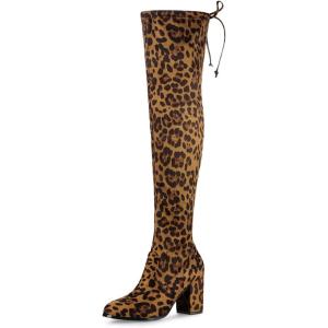 imageAllegra K Womens Round Toe Chunky Heel Over the Knee High BootsLeopard