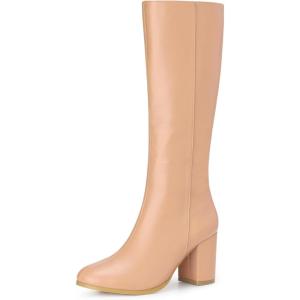 imageAllegra K Womens Round Toe Zip Block Heels Knee High BootsNude