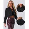 imageAllegra K Button Blazer for Womens Short Suit Collared Crop Tweed JacketBlack