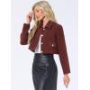 imageAllegra K Button Blazer for Womens Short Suit Collared Crop Tweed JacketWine Red