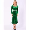 imageAllegra K Elegant Velvet Dress for Womens Square Neck Long Sleeve Cocktail Mermaid Bodycon Midi DressesGreen