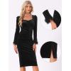 imageAllegra K Fall Velvet Long Sleeve Dress for Womens Feather Sleeve Square Neck Cocktail Party Sexy Bodycon DressesBlack
