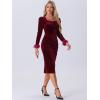 imageAllegra K Fall Velvet Long Sleeve Dress for Womens Feather Sleeve Square Neck Cocktail Party Sexy Bodycon DressesBurgundy