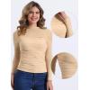 imageAllegra K Mesh Top Women Sheer Long Sleeve Mock Neck Slim Fit Shirts Trendy Fall Outfit Ruched Going Out TopsApricots