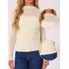 imageAllegra K Mesh Top Women Sheer Long Sleeve Mock Neck Slim Fit Shirts Trendy Fall Outfit Ruched Going Out TopsBeige