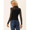 imageAllegra K Mesh Top Women Sheer Long Sleeve Mock Neck Slim Fit Shirts Trendy Fall Outfit Ruched Going Out TopsBlack