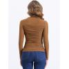 imageAllegra K Mesh Top Women Sheer Long Sleeve Mock Neck Slim Fit Shirts Trendy Fall Outfit Ruched Going Out TopsBrown