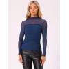 imageAllegra K Mesh Top Women Sheer Long Sleeve Mock Neck Slim Fit Shirts Trendy Fall Outfit Ruched Going Out TopsDark Blue