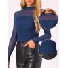 imageAllegra K Mesh Top Women Sheer Long Sleeve Mock Neck Slim Fit Shirts Trendy Fall Outfit Ruched Going Out TopsDark Blue