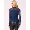 imageAllegra K Mesh Top Women Sheer Long Sleeve Mock Neck Slim Fit Shirts Trendy Fall Outfit Ruched Going Out TopsDark Blue