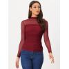 imageAllegra K Mesh Top Women Sheer Long Sleeve Mock Neck Slim Fit Shirts Trendy Fall Outfit Ruched Going Out TopsRed