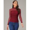 imageAllegra K Mesh Top Women Sheer Long Sleeve Mock Neck Slim Fit Shirts Trendy Fall Outfit Ruched Going Out TopsRed