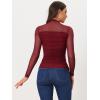 imageAllegra K Mesh Top Women Sheer Long Sleeve Mock Neck Slim Fit Shirts Trendy Fall Outfit Ruched Going Out TopsRed