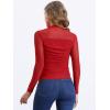 imageAllegra K Mesh Top Women Sheer Long Sleeve Mock Neck Slim Fit Shirts Trendy Fall Outfit Ruched Going Out TopsReds