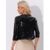 imageAllegra K Sequin Jacket for Womens Sparkly Party 34 Sleeve Open Front Crop Bolero Shrug CardiganBlack