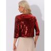 imageAllegra K Sequin Jacket for Womens Sparkly Party 34 Sleeve Open Front Crop Bolero Shrug CardiganRed