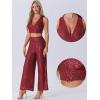 imageAllegra K Sequin Sets for Womens Cocktail Prom Tank Crop Top Wide Legs Pants Sparkle Two Piece OutfitBurgundy