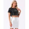imageAllegra K Sequin Tops for Womens Glitter Short Sleeve Cropped Round Neck Tassel Cocktail Party Sparkly TopBlack