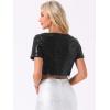 imageAllegra K Sequin Tops for Womens Glitter Short Sleeve Cropped Round Neck Tassel Cocktail Party Sparkly TopBlack