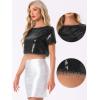 imageAllegra K Sequin Tops for Womens Glitter Short Sleeve Cropped Round Neck Tassel Cocktail Party Sparkly TopBlack