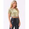 imageAllegra K Sequin Tops for Womens Glitter Short Sleeve Cropped Round Neck Tassel Cocktail Party Sparkly TopChampagne Gold