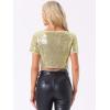 imageAllegra K Sequin Tops for Womens Glitter Short Sleeve Cropped Round Neck Tassel Cocktail Party Sparkly TopChampagne Gold