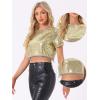 imageAllegra K Sequin Tops for Womens Glitter Short Sleeve Cropped Round Neck Tassel Cocktail Party Sparkly TopChampagne Gold