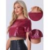 imageAllegra K Sequin Tops for Womens Glitter Short Sleeve Cropped Round Neck Tassel Cocktail Party Sparkly TopDark Rose
