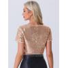 imageAllegra K Sequin Tops for Womens Glitter Short Sleeve Cropped Round Neck Tassel Cocktail Party Sparkly TopRose Gold