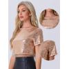 imageAllegra K Sequin Tops for Womens Glitter Short Sleeve Cropped Round Neck Tassel Cocktail Party Sparkly TopRose Gold