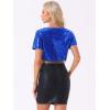 imageAllegra K Sequin Tops for Womens Glitter Short Sleeve Cropped Round Neck Tassel Cocktail Party Sparkly TopRoyal Blue