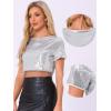 imageAllegra K Sequin Tops for Womens Glitter Short Sleeve Cropped Round Neck Tassel Cocktail Party Sparkly TopSilver