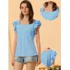 imageAllegra K Summer Gingham Tops for Womens Square Neck Ruffle Cap Sleeve BlousesBlue