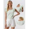 imageAllegra K Summer Gingham Tops for Womens Square Neck Ruffle Cap Sleeve BlousesGreen