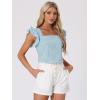 imageAllegra K Summer Gingham Tops for Womens Square Neck Ruffle Cap Sleeve BlousesLake Blue