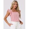 imageAllegra K Summer Gingham Tops for Womens Square Neck Ruffle Cap Sleeve BlousesPink