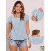 imageAllegra K Summer Square Neck Gingham Tops for Womens Cap Sleeve Tshirts BlousesLake Blue