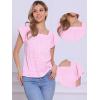 imageAllegra K Summer Square Neck Gingham Tops for Womens Cap Sleeve Tshirts BlousesPink