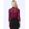 imageAllegra K Womens 34 Sleeve Sheer Mesh Shrug Open Front Cropped Bolero CardiganBurgundy