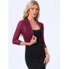 imageAllegra K Womens 34 Sleeve Sheer Mesh Shrug Open Front Cropped Bolero CardiganBurgundy
