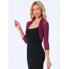 imageAllegra K Womens 34 Sleeve Sheer Mesh Shrug Open Front Cropped Bolero CardiganBurgundy