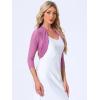 imageAllegra K Womens 34 Sleeve Sheer Mesh Shrug Open Front Cropped Bolero CardiganRose Purple