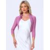 imageAllegra K Womens 34 Sleeve Sheer Mesh Shrug Open Front Cropped Bolero CardiganRose Purple